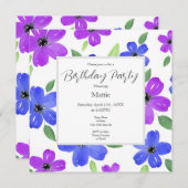 紫と青の水色のフローラモチーフ 招待状 (正面/裏面)