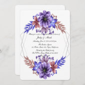 紫と青の水色のフローラリハーサルディナー 招待状 (正面/裏面)
