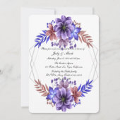 紫と青の水色のフローラリハーサルディナー 招待状 (正面)