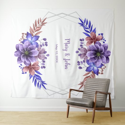 紫と青の水色のフローラ写真の背景 タペストリー (インサイチュ(横))