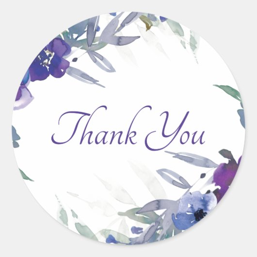紫と青の水色のフローラ感謝していはクラス ラウンドシール (正面)