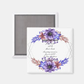 紫と青の水色のフローラ日付を保存 マグネット (正面/裏面)