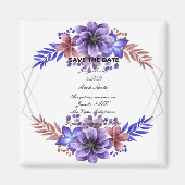 紫と青の水色のフローラ日付を保存 マグネット (正面)