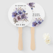 紫と青の水色のフローラ結婚の ハンドファン (正面&裏面)