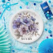 紫と青の水色のフローラ結婚の ペーパープレート (パーティー)