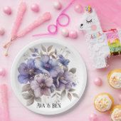 紫と青の水色のフローラ結婚の ペーパープレート (パーティー)