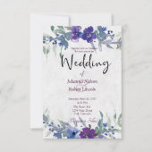 紫と青の水色のフローラ結婚のinvitati 招待状 (正面)