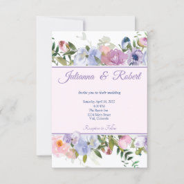 紫と青の水色のフローラ結婚ズ 招待状