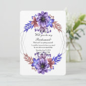 紫と青の水色のフローラ花嫁 招待状 (スタンド正面)