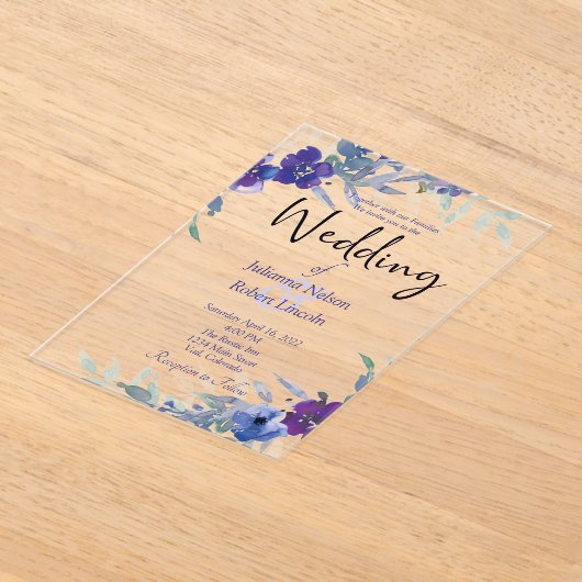 紫と青の水色の結婚式招待状 アクリル招待状 (レイダウン)