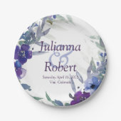 紫と青の水色の結婚紙プレート ペーパープレート (正面)