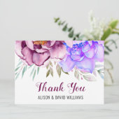 紫と青の水色の花のフローラ サンキューカード (スタンド正面)
