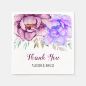 紫と青の水色の花のフローラ スタンダードカクテルナプキン (正面)