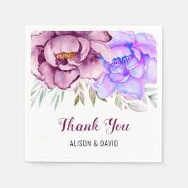 紫と青の水色の花のフローラ スタンダードカクテルナプキン