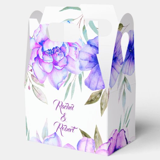 紫と青の水色の花のフローラ フェイバーボックス (オープン)