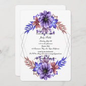 紫と青の水色フローラブライダルシャワー 招待状 (正面/裏面)