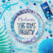 紫と青の絞り染めハッピーバースデー、任意の年齢 ペーパープレート (パーティー)