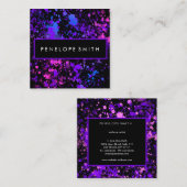 紫と青の絵を描(ばちゃばちゃ)跳ねる スクエア名刺 (正面/裏面)