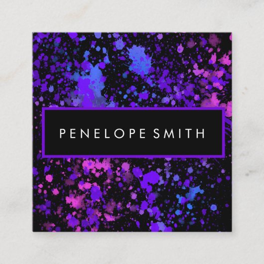 紫と青の絵を描(ばちゃばちゃ)跳ねる スクエア名刺 (正面)