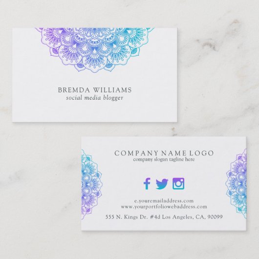 紫と青の美し華美い曼荼羅 名刺 (正面/裏面)