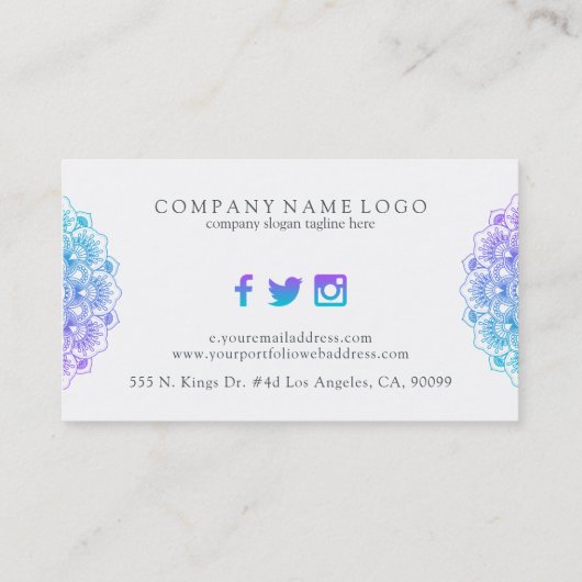 紫と青の美し華美い曼荼羅 名刺 (裏面)