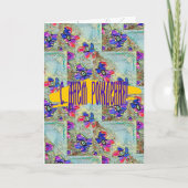 紫と青の花が四角いジグザグ カード (正面)