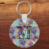 紫と青の花が四角いジグザグ キーホルダー (正面)
