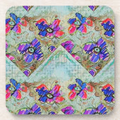紫と青の花が四角いジグザグ コースター (正面)