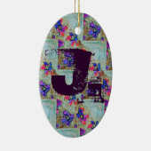 紫と青の花が四角いジグザグ セラミックオーナメント (右)