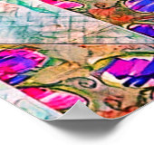 紫と青の花が四角いジグザグ ポスター (角)