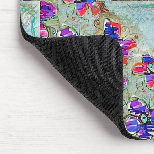 紫と青の花が四角いジグザグ マウスパッド (コーナー)