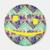 紫と青の花が四角いジグザグ マグネット (正面)