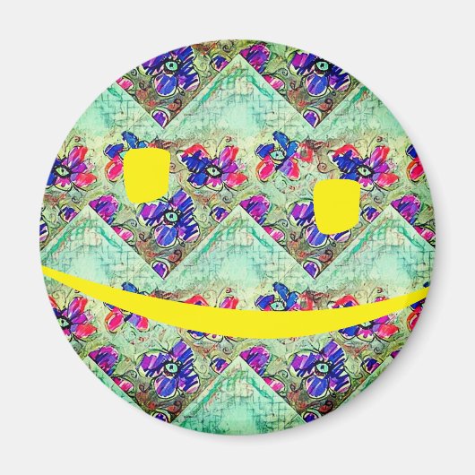 紫と青の花が四角いジグザグ マグネット (正面)