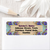 紫と青の花が四角いジグザグ ラベル (インサイチュ)