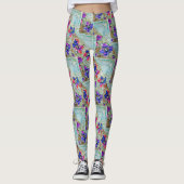 紫と青の花が四角いジグザグ レギンス (正面)