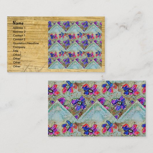 紫と青の花が四角いジグザグ 名刺 (正面/裏面)