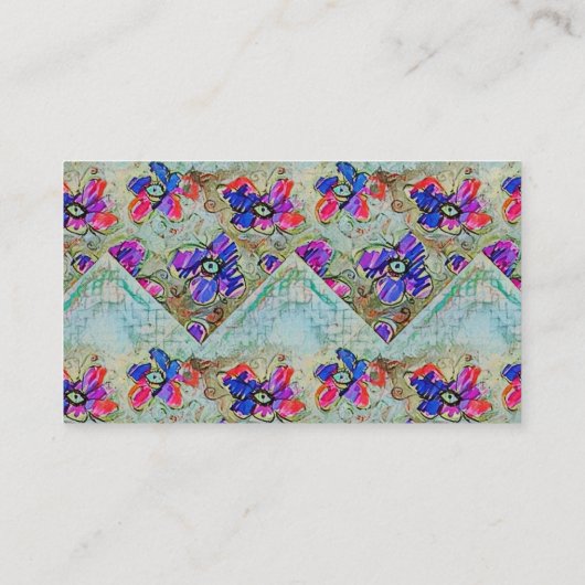 紫と青の花が四角いジグザグ 名刺 (裏面)