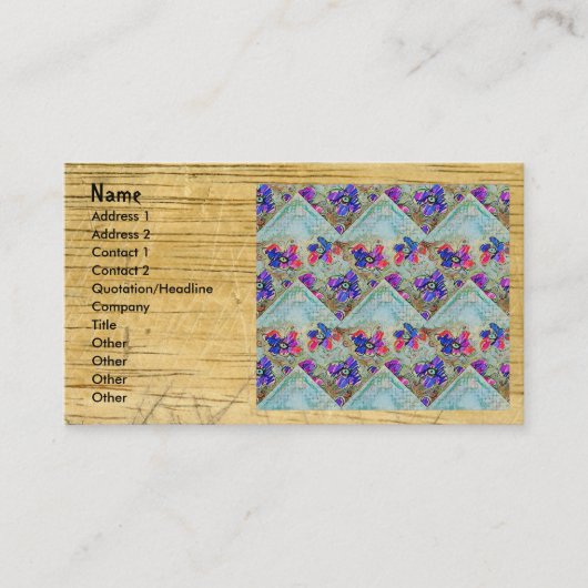 紫と青の花が四角いジグザグ 名刺 (正面)