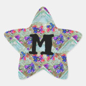 紫と青の花が四角いジグザグ 星シール (正面)