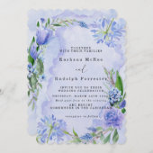 紫と青の花のフラットなSave The Dateカード セーブザデート (正面/裏面)