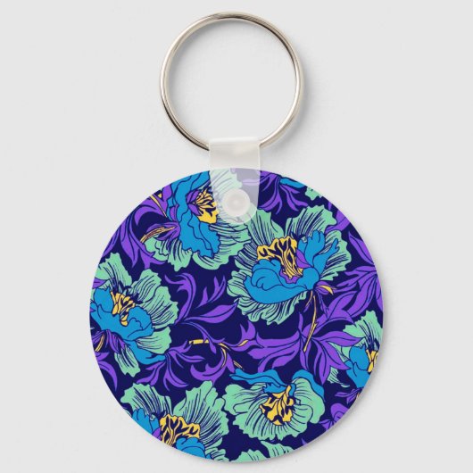 紫と青の花ウィリアム・モリス キーホルダー (正面)