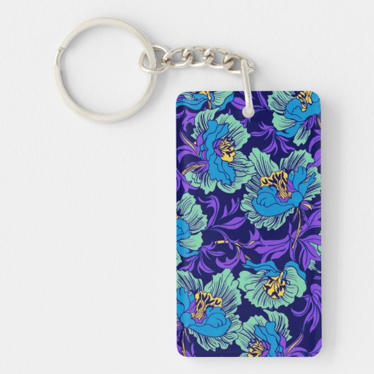 紫と青の花ウィリアム・モリス キーホルダー (正面)