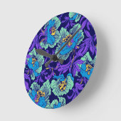 紫と青の花ウィリアム・モリス ラウンド壁時計 (傾斜)