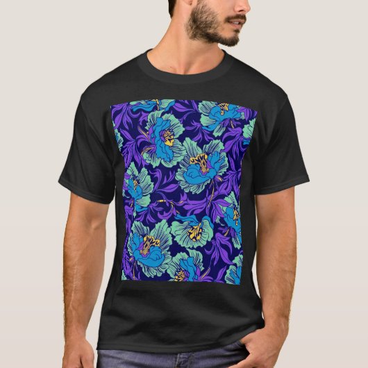 紫と青の花ウィリアム・モリス Tシャツ (正面)