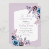 紫と青の花パープルブライダルシャワー 招待状 (正面/裏面)