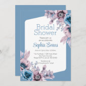 紫と青の花ブルーブライダルシャワー 招待状 (正面/裏面)