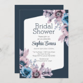 紫と青の花ブルーブライダルシャワー 招待状 (正面/裏面)