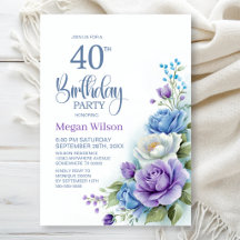 紫と青の花柄の40歳の誕生日パーティー
