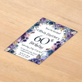 紫と青の花柄の60歳の誕生日招待状 アクリル招待状 (レイダウン)