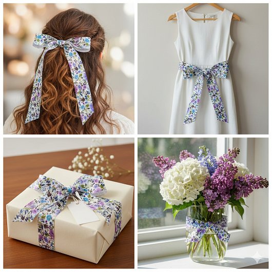 紫と青の花柄 サテンリボン